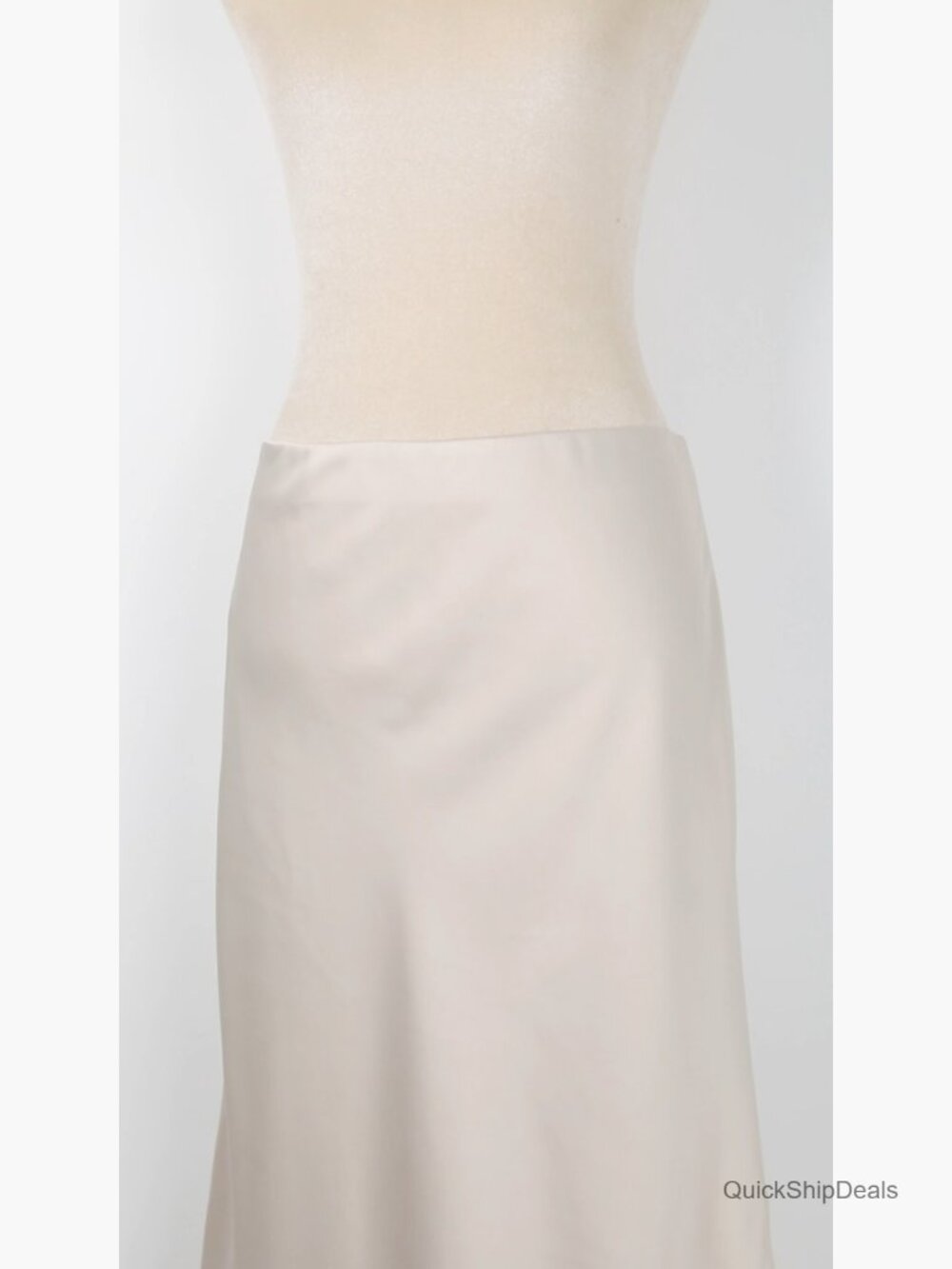 Satin Midi Skirt with Lace Trim, A-Line Elastic Waist for Work or Party - Picture 6 of 7